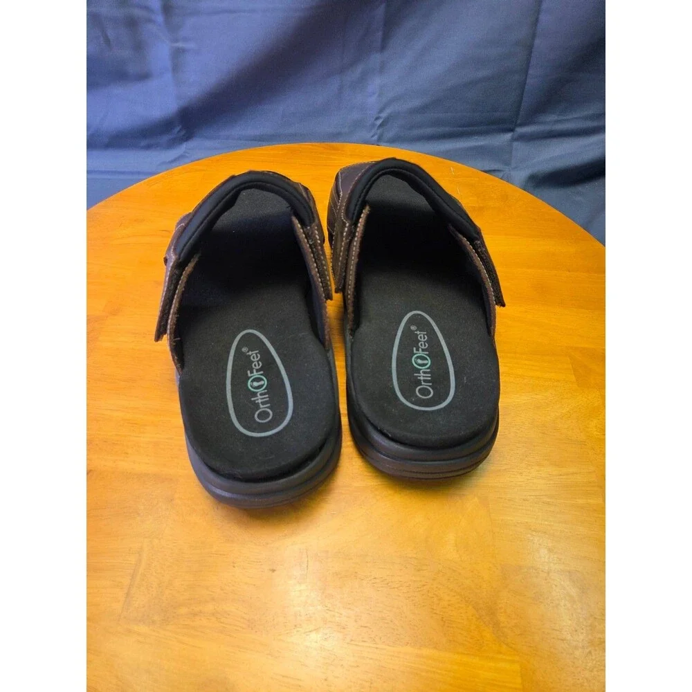 OrthoFeet Men's Leather Slide Sandals, Size 13 Extra Wide